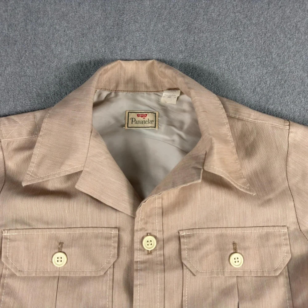 Vintage Levi's Panatela Short Sleeve 4 Pocket Beige Button Up Shirt Large 70s